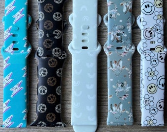 retro smart watch band|lightning bolt watch band|Groovy smart watch band|Happy face watch band|40mm groovy watch band|series 8 watch band
