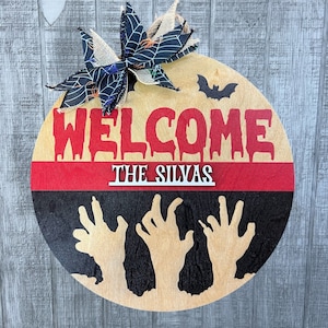 Blood splatter door hanger|Blood splatter welcome sign|Horror welcome sign|Halloween front door sign|Horror blood sign|spooky door sign