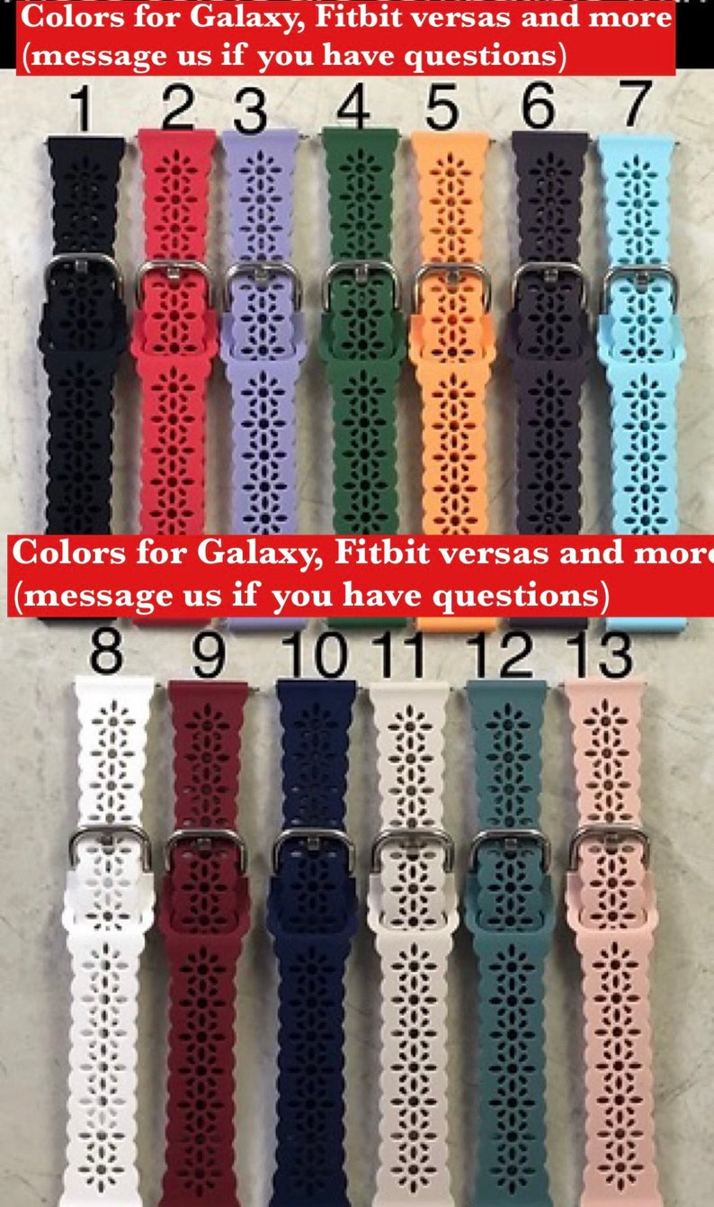Pu&ograve; includere: Un set di 13 cinturini per orologi di diversi colori con un design a taglio decorativo. I cinturini sono numerati da 1 a 13. Colori per Galaxy, Fitbit versas e altro (contattaci se hai domande)