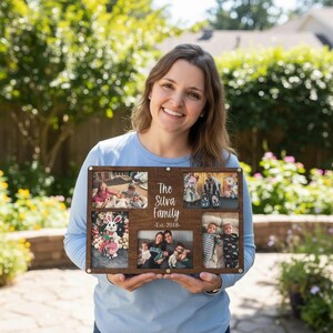 Personalized Family Photo Frame 4x6 Collage, Custom Last Name Sign, Wood Picture Frame, Family Gift, Established Sign, Family picture frame