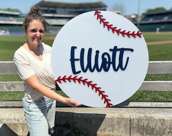 Baseball Door Hanger, Personalized Baseball Sign, Custom Team Name Sign, Baseball Nursery Decor, Sports Room Wall Decor, Baseball room sign