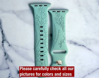 Wildflower watch band| Floral Watch Band | Flower engraved watch band | gift for gardener |silicone watch band| Spring Watch Band