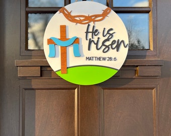 Easter front door sign|Easter front door decor|He is Risen door sign|Easter front door wreath|Easter decor|Easter wreath|Easter wood sign