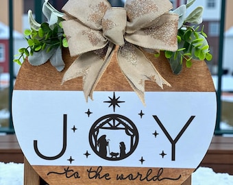 Joy to the World Christmas Sign| Handmade Nativity Door Hanger| Warm Holiday Welcome Decor| Rustic Farmhouse Christmas Gift Idea|Joy sign