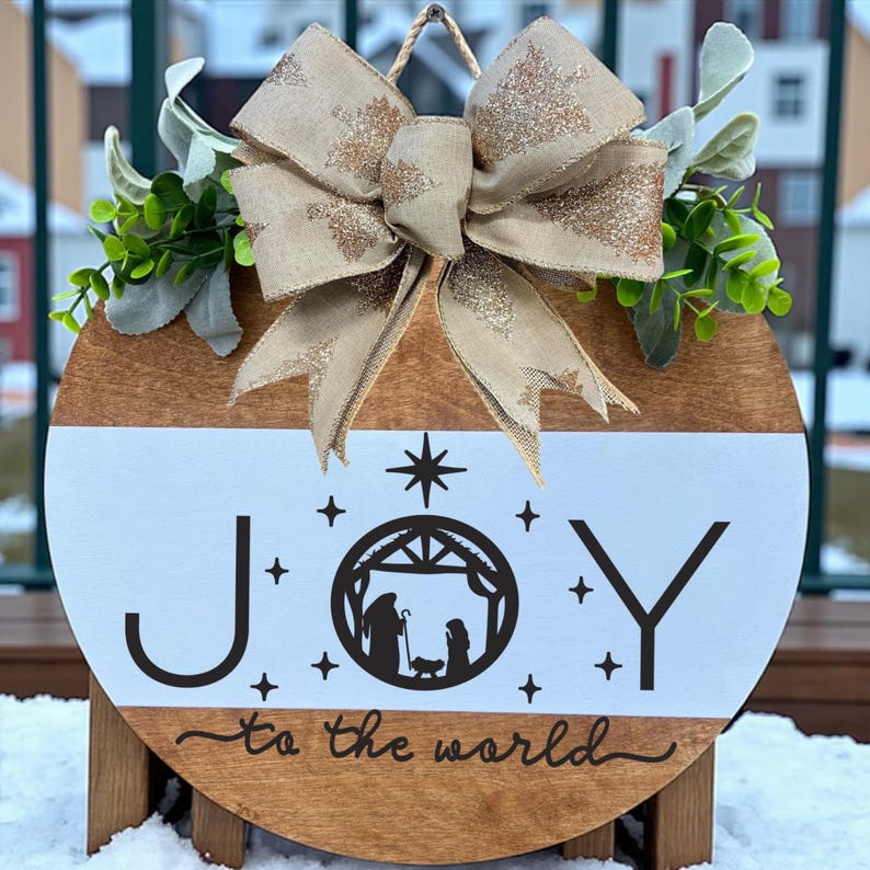 Joy to the World Door Sign | Rustic Christmas Door Hanger | Nativity ...