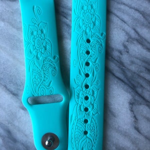 Henna watch band|Floral engraved watch band|garden watch band|silicone watch band|flower watch band| Paisley watch band