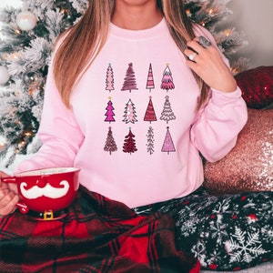 Pink Christmas Sweatshirt, Pink Christmas Tree Cakes Sweatshirt, Pink Christmas Cake Sweater, Christmas Gift Sweater, Holiday Sweater