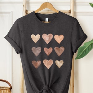 Brown Hearts Shirt, Women&#39;s Shirt, Garden Shirt,Artsy Watercolor Hearts Shirt, Neutral Hearts Shirt, Gifts For Her, Minimalist Hearts Shirt
