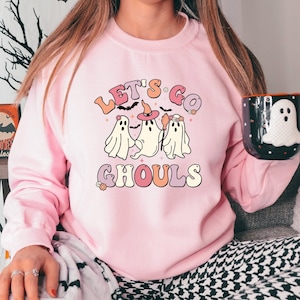 Lets Go Ghouls Sweatshirt, Retro Halloween Ghost Sweater