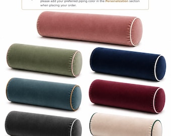 Velvet Bolster Pillow with Insert, Custom Size Round Pillow, Luxury Decorative Cylinder Cushion, Sofa Bed Lumbar Pillow, 60 Colors