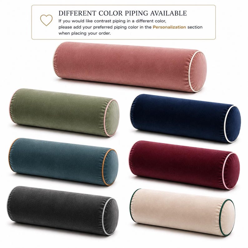Velvet Bolster Pillow with Insert, Custom Size Round Pillow, Luxury Decorative Cylinder Cushion, Sofa Bed Lumbar Pillow, 60 Colors