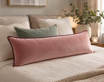 Velvet Body Pillow Cover with Piping, 60 Color Options, Custom Lumbar Pillow Case, with Colorful Piping, Custom Size Body Pillow
