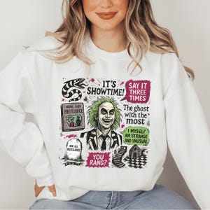 It’s Showtime Halloween Sweatshirt, Beetlejuice Inspired Retro Crewneck, Strange and Unusual Cozy Pullover, Spooky Movie Sweater