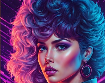 Portrait of a Woman | Disco Rock | Synthwave Retrowave | Neon Lines | 80s Nostalgia | Instant Download