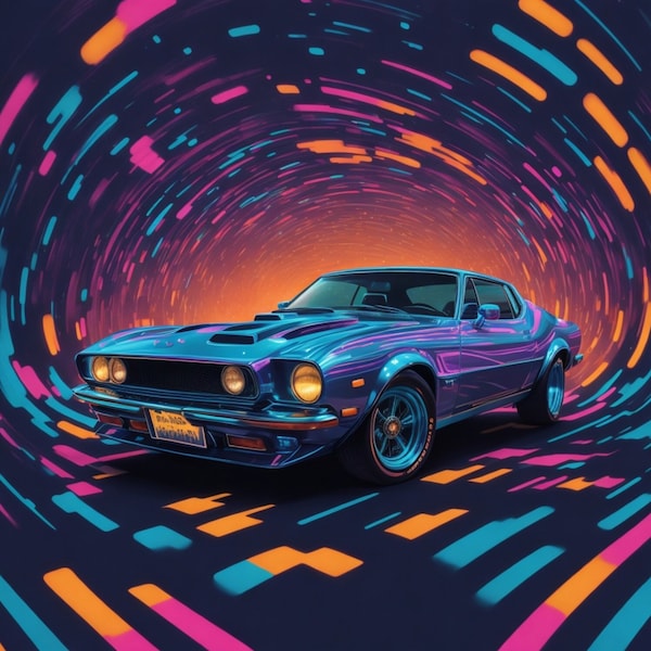 Spin Car / 70s 80s Nostalgia / Vintage Sport Car Poster / Synthwave Retrowave Vaporwave / Sport Car Printable / AI Art / Instant Download