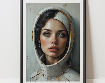 Futuristic Portrait | Sci Fi Wall Art | Cyberpunk Art Print | Female Astronaut Artwork | Space Helmet | Realistic Digital Download