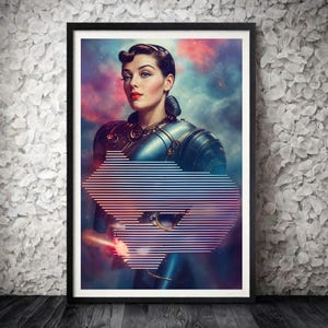 Retro Futuristic | Cosmic Warrior | Female Portrait | Glitch Art | Science Fiction | Sci-Fi Aesthetics | Instant Download