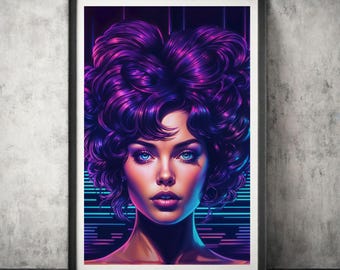 Synthwave Art | Portrait of a Woman | Futuristic Wall Art | 80s Retrowave | Beauty Poster | Neon Lines | Instant Download