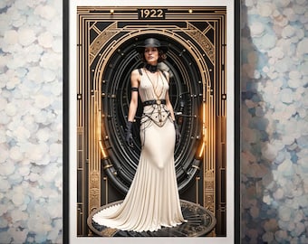 Art Deco Poste | Roaring 20s | Decopunk Style | Retro Future Art | Elegant Outfit | Decopunk Art | 1920s Fashion | Instant Download