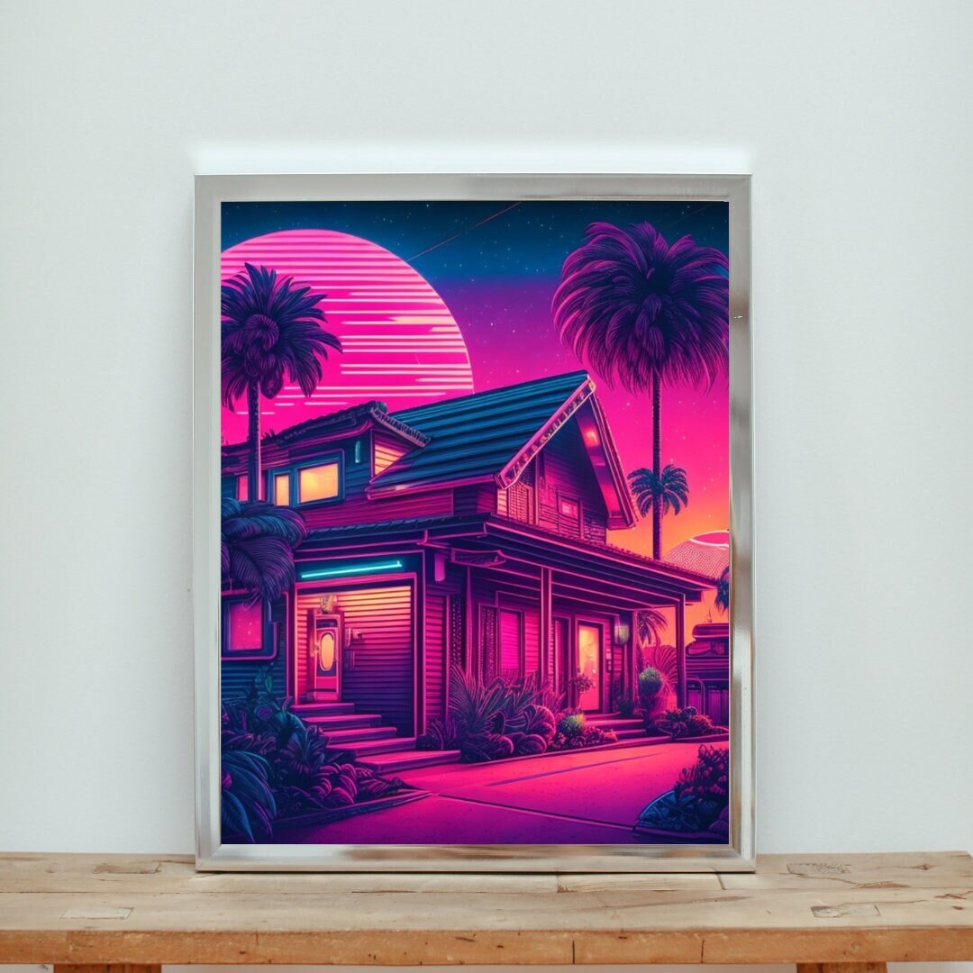 Synthwave House 2 / Synthwave Retrowave Vaporwave Art / - Etsy