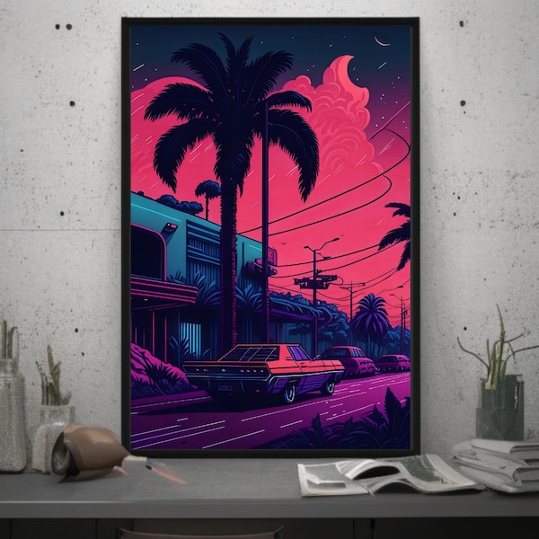 80s Nostalgia / Synthwave Retrowave Vaporwave / Digital Illustration / Number 1 / Nostalgic Poster / Purple Art / AI Art / Instant Download