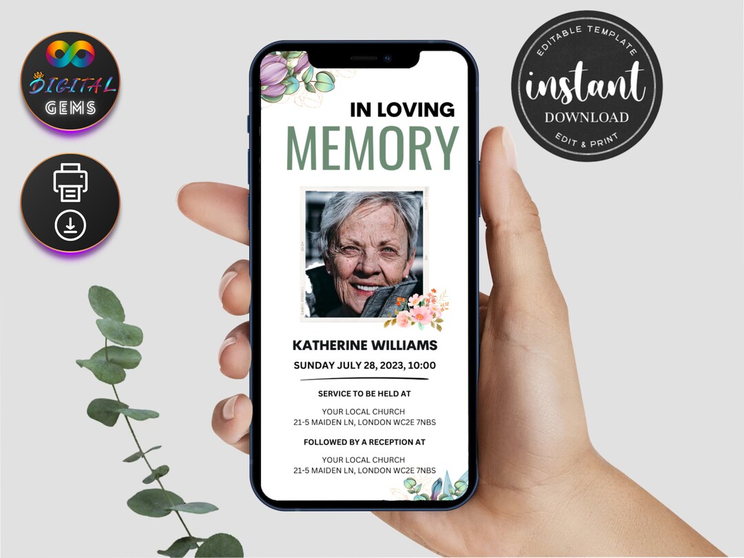 Digital Funeral Invitation Electronic Funeral Invite Celebration of