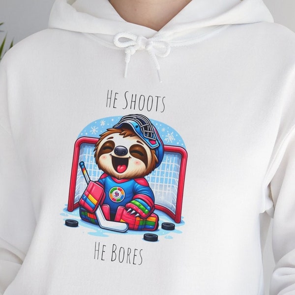 Lazy Sloth Hockey Goalie - He Shoots He Bores - Unisex Heavy Blend Hooded Sweatshirt