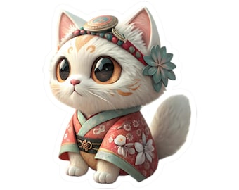 Sticker - Cute Japanese kitty, Kawaii Decals, Adorable Cat Sticker