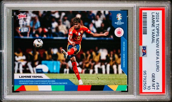 Lamine Yamal PSA 10 2024 Topps NOW UEFA Euro National Debut Spain Soccer Card