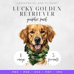 Clipart de Golden Retriever em aquarela | Download Digital | Clip-Art | Dia de São Patrício | Pacote de clipart do Golden Retriever | Retrato de cachorro | SVG