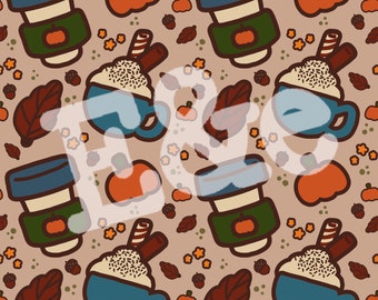 Gezellige herfstvibes digitale patronen | Pompoen, herfstbladeren en Pumpkin Spice Coffee | Directe download