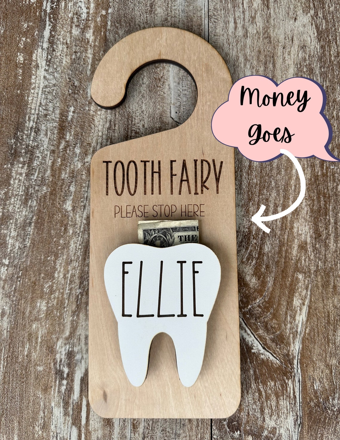 Tooth Fairy Personalized Door Hanger With Money Slot | Custom Tooth ...