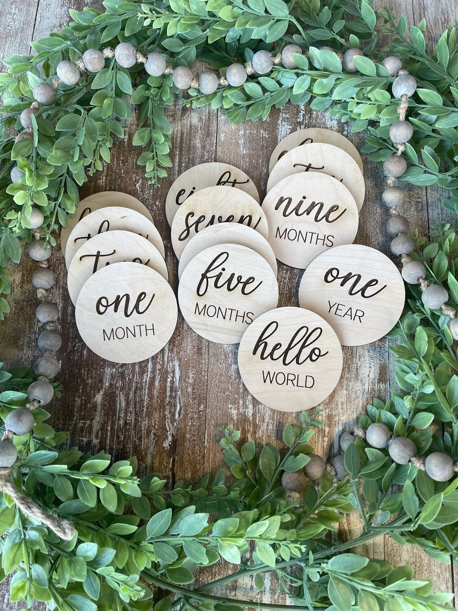 Wooden Monthly Milestone Discs for Baby- Script, Baby Month Signs ...