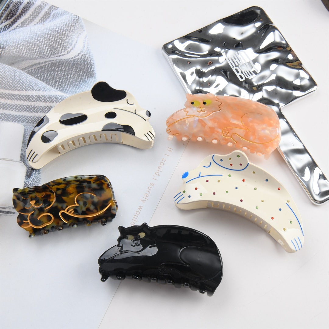 Cat Hair Clip, Cute Cat Hair Claw, Acetate Claw Clip, Marble Cat Shaped