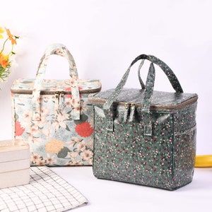 CLEARANCE Insulated Lunch Tote, Green|Floral Insulated Lunch Bag Keep Warm/Cold, Reusable Cooler Bag, Waterproof Tote, Easter Gift