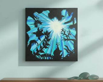 Pintura de silueta submarina – Arte acrílico sobre lienzo de 12x12 pulgadas con temática oceánica