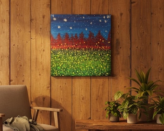 Paisaje original acrílico de 30x30 cm (12x12 pulgadas) con la pradera estrellada