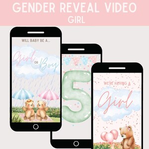 Girl Gender Reveal Video Descargar MP4 - revelación de bebé, revelación de género, embarazo, anuncio, anuncio de embarazo, rosa, diseño gráfico