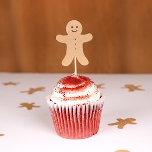 Gingerbread Cupcake Topper - Christmas Holiday Cupcake toothpick - Pack of 10