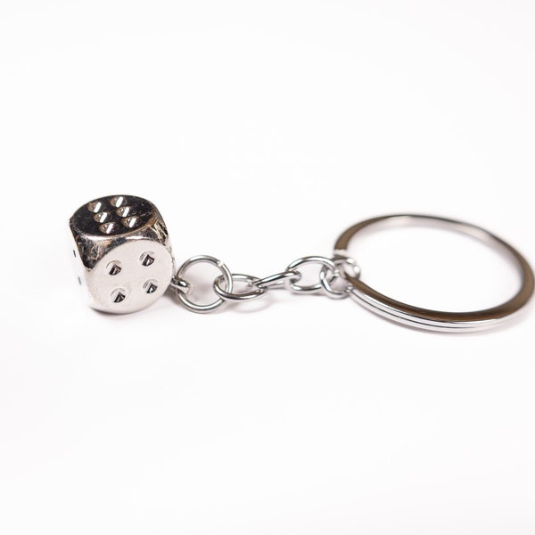 Silver Metal Dice Keychain- Dice Charm -Purse Charm - Dice accessories - Lucky Die keychain -Metal Dice -Unique gifts