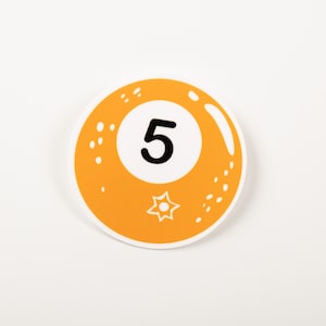Pool Ball 5 Orange Sticker-Stickers-Pool Ball sticker-Billiards accessories-8 ball sticker- Billiards 5 Ball-Number 5 ball-pool ball gifts