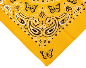 Butterfly Print Bandana - Marigold & Black Cotton Kerchief