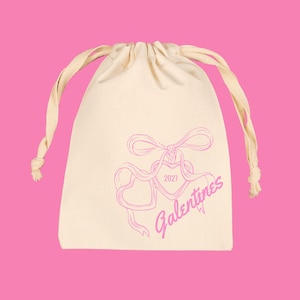 Galentines Locket with Bow Personalized Drawstring Bag: Custom Valentines Coquette Party Favor