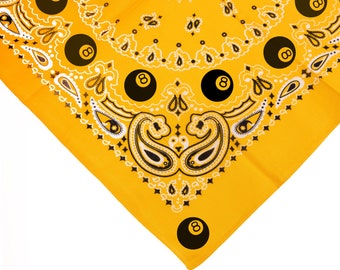 Retro 8 Ball Bandana: Cream, Blue, or Marigold Cotton