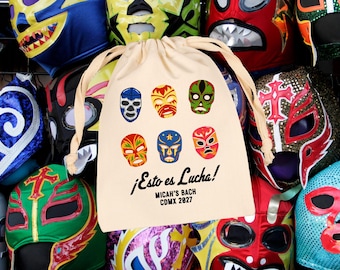 Lucha Libre Masks Personalized Drawstring Bag: Custom CDMX Mexico Party Favor