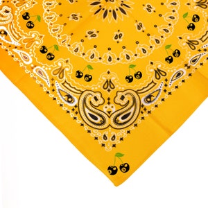 Black Cherry 8 Ball Bandana-Cream, Blue, Marigold bandana-8 ball cherries-Cherry Retro Bandana-Cherry 8 Balls - Billiards-Pool Ball Cherries