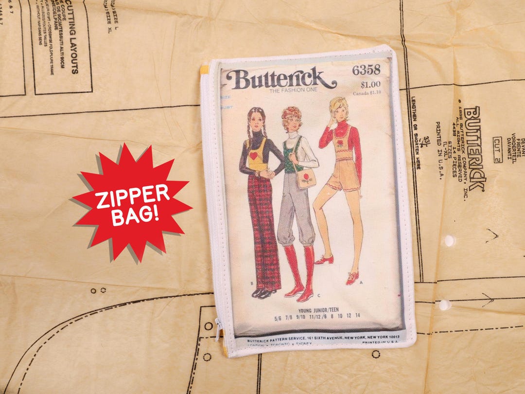 Seamster Patterns Retro Sewing Pattern Zipper Bag-cosmetic Zipper Bag-zip up Make up Bag ...