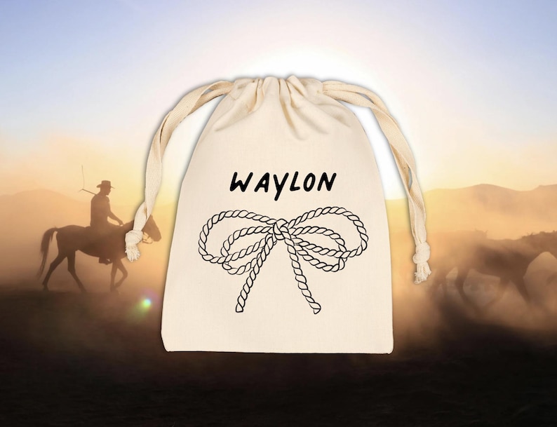 Bolsa con cordón y lazo de cuerda personalizada: Kit de recuerdo para fiesta del Oeste imagen 1