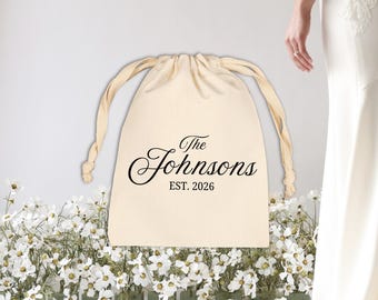 Personalized Cursive Name Drawstring Bag: Reusable Wedding Party Favor Hangover Kit