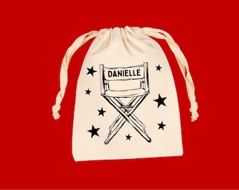 Movie Director Chair Personalized Drawstring Bag: Movie Night Production Party Favor Kit